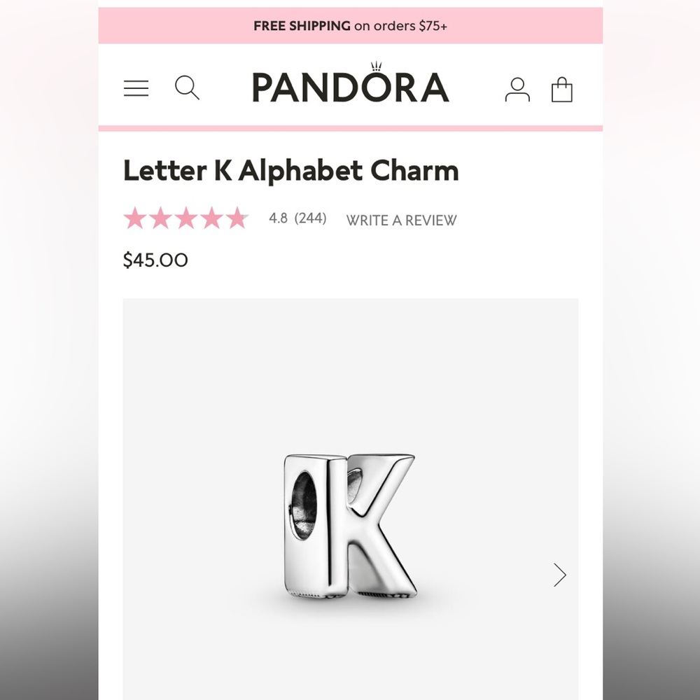 Pandora Letter K Charm